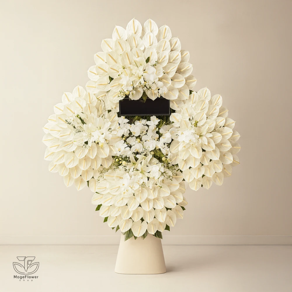 تاج گل ۵ تیکه با گلهای انتریم و لیلین و گل ارکیده 3038